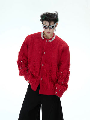 Rhinestone Distressed Knit Cardigan - product image 2