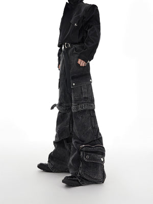 Black Gray Multi-Pocket Utility Jeans - product image 1