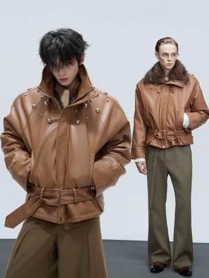 Faux Leather Fur-Collar Short Jacket - product image 3