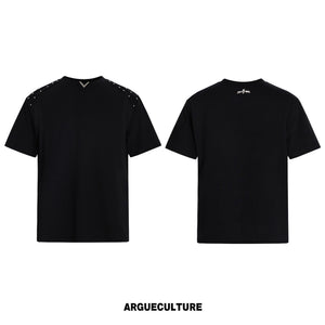 Boxy Black Rivet V-Neck T-Shirt - product image 5