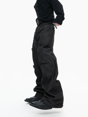 Black Raw Denim Double-Waist Jeans - product image 4