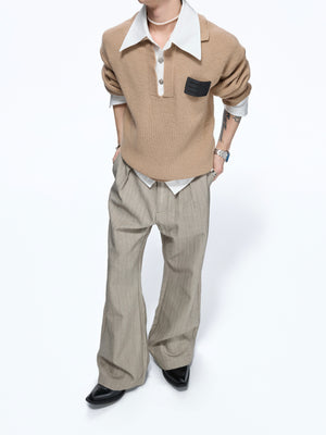 Faux-Layered Contrast Collar Knit Sweater - product image 5