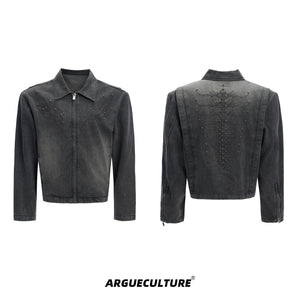 Cropped Washed Rivet Denim Jacket - product image 5