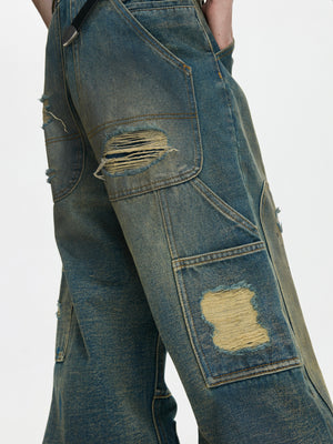 Washed Distressed Patchwork Straight-Leg Jeans - product image 5