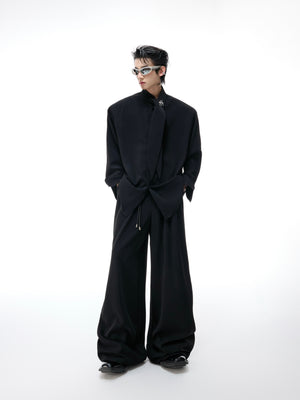 Ribbon-Collar Shirt and Wide-Leg Pants Set - product image 2