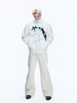 Asymmetric Horse-Embroidered Zip Cardigan - product image 5