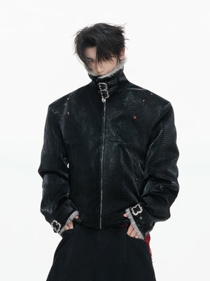 Snake-Embossed Down Leather Jacket - product image 2