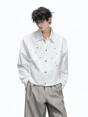 Floral Embroidered Rivet Denim Jacket - product image 2