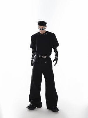 Metal-Button Shoulder-Pad T-Shirt - product image 5