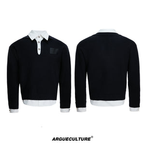 Faux-Layered Contrast Collar Knit Sweater - product image 5