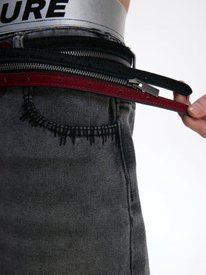 Black Red Horsehair Leather Belt - product image 2