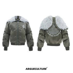 Plush Panel Nylon Bomber Jacket - product image 5