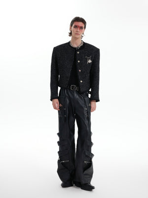 Textured Black Cropped Button Jacket - product image 2