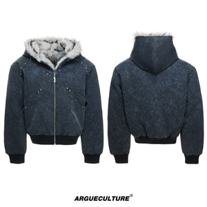 Crocodile-Texture Faux Leather Hooded Jacket - product image 5
