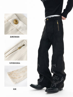 Embroidered Suede Straight-Leg Trousers - product image 2