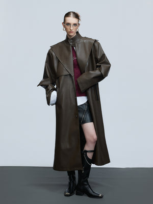 Deconstructed PU Leather Long Coat - product image 2