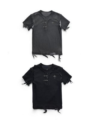 Distressed Ribbed Henley T-Shirt - product image 1