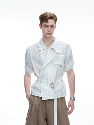 Striped Belted Short-Sleeve Shirt - product image 3