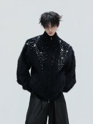 Pearl-Detail Wool-Blend Zip Cardigan - product image 1