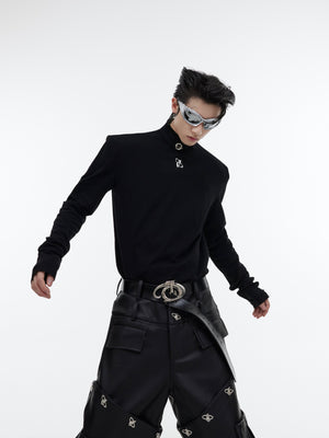 Metal Logo Shoulder-Pad Turtleneck Top - product image 1