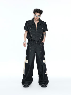 Black Cross-Detail Wide-Leg Jeans - product image 3