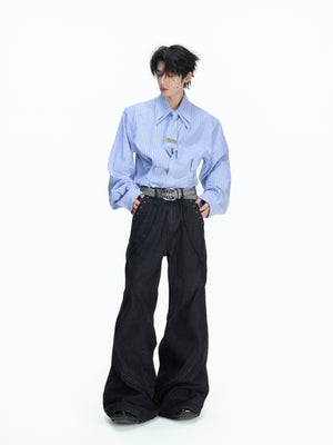 Striped Waist-Cinched Shoulder Shirt - product image 4
