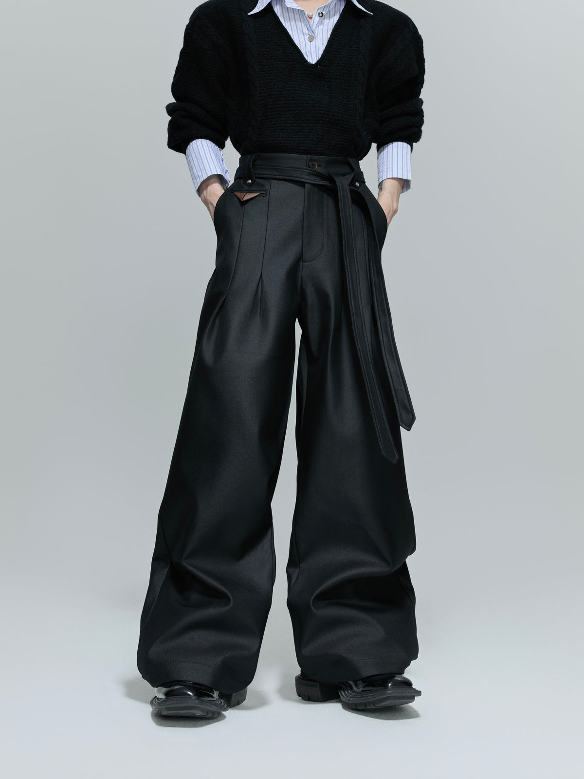 Pleated Straight-Leg Tie-Waist Trousers - product image 1