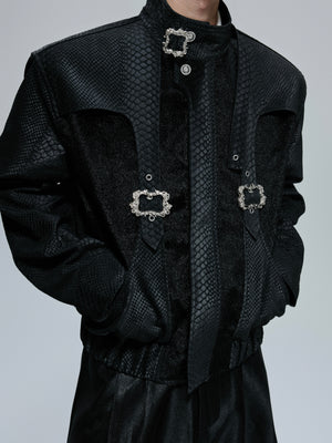 Croc-Texture Cropped Stand-Collar Jacket - product image 3
