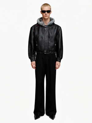 Fleece-Lined Faux Leather Hooded Jacket - product image 4