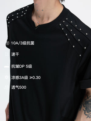 Boxy Black Rivet V-Neck T-Shirt - product image 4