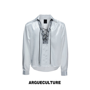 Contrast Lace-Up Satin Shirt - product image 5