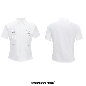 Pleated Waist-Cinched Short-Sleeve Shirt - product image 5