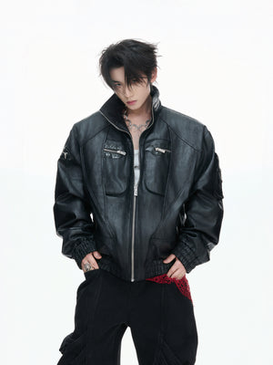 Deconstructed Faux Leather Jacket - product image 1