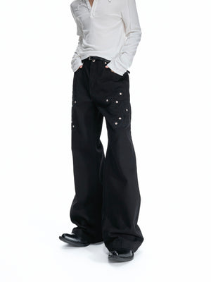 Floral Embroidered Rivet Raw Denim Jeans - product image 2