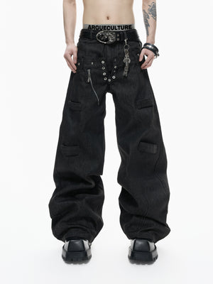 Black Raw Denim Double-Waist Jeans - product image 1