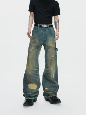 Washed Distressed Patchwork Straight-Leg Jeans - product image 1