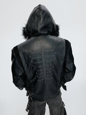 Crocodile-Textured Hooded Padded Jacket - product image 1
