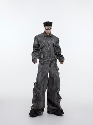Distressed Gray Denim Utility Set - product image 1