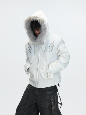 Crocodile-Textured Hooded Padded Jacket - product image 2