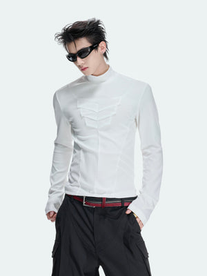 Structured Pleated Mock-Neck Top - product image 1
