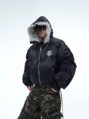 Plush Panel Nylon Bomber Jacket - product image 4