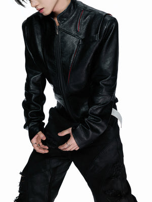 Black Red Skull Deconstructed PU Jacket - product image 5