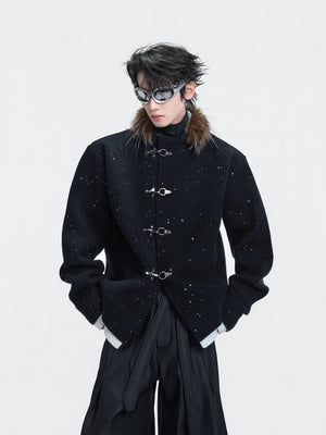 Shimmer Knit Cardigan with Fur Collar - product image 3