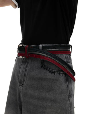Black Red Horsehair Leather Belt - product image 3