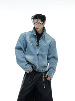 Cropped Washed Rivet Denim Jacket - product image 2