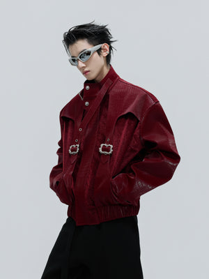 Crocodile-Embossed Cropped Jacket - product image 1