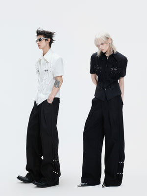 Pleated Waist-Cinched Short-Sleeve Shirt - product image 3