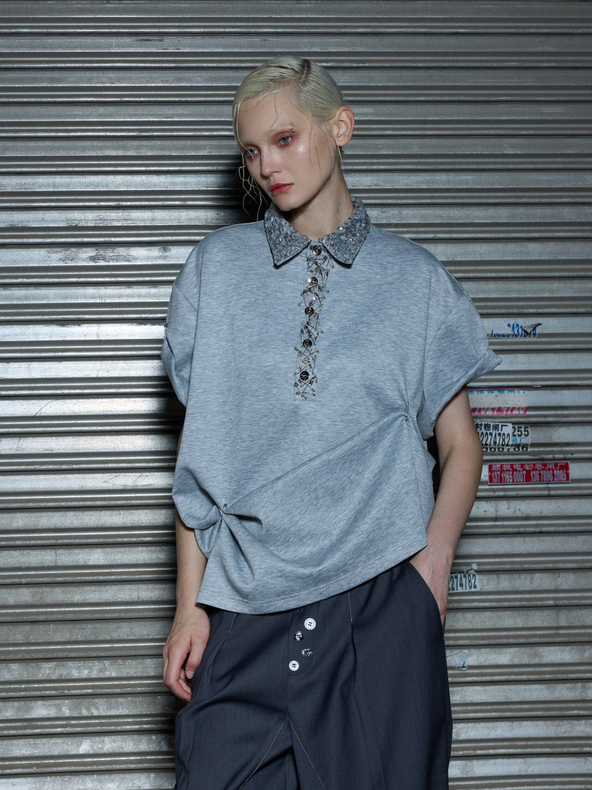 Sequined Square-Neck Polo T-Shirt - product image 2