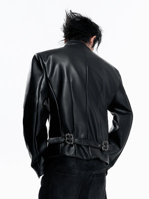 Asymmetric Red PU Leather Biker Jacket - product image 3