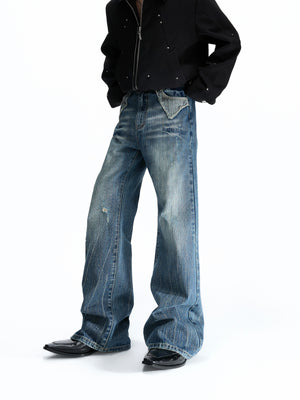 Deep Blue Distressed Bootcut Jeans - product image 1